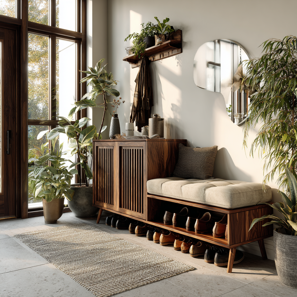 Lioren Solid Wood Entryway Bench Shoe Rack With Storage And Low Cabinet