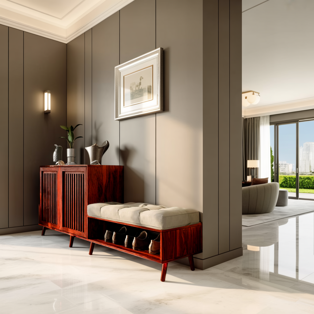 Lioren Solid Wood Entryway Bench Shoe Rack With Storage And Low Cabinet